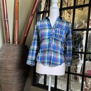 Women’s XS Cotton Hollister Blue Plaid Blouse
